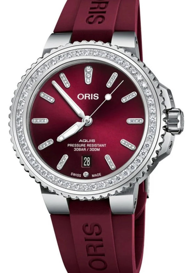Oris Aquis Date Diamonds Czerwony 41.5 mm Stal