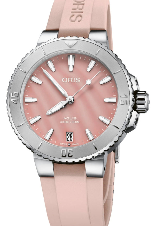 Oris Aquis Date Różowy 36.5 mm Stal