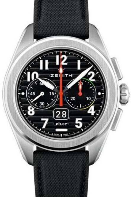Zenith Pilot Big Date Flyback Czarny 42 mm Stal