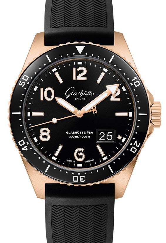 Glashütte Original SeaQ Czarny 43.2 mm Zloto rozowe
