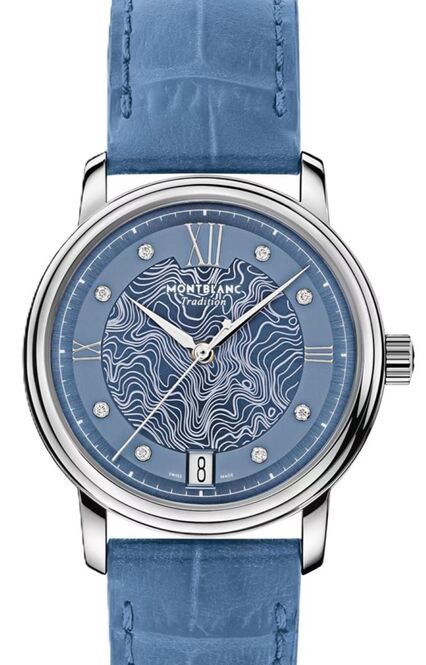 Montblanc Traditionautomatic date 32 mm Stal Niebieski