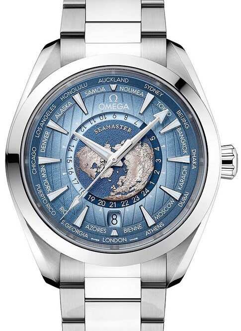 Omega Seamaster Aqua Terra Worldtimer 43 mm Stal Niebieski