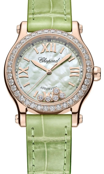 Chopard Happy Sport Zielony 30 mm Złoto różowe