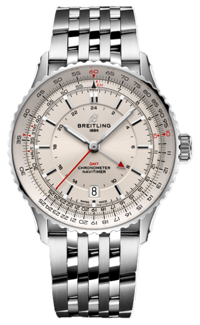 Breitling Navitimer GMT Srebrny 41 mm Stal