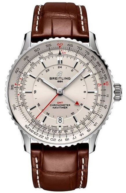 Breitling Navitimer GMT Srebrny 41 mm Stal