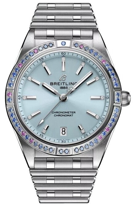 Breitling Chronomat Niebieski  36mm Zloto biale