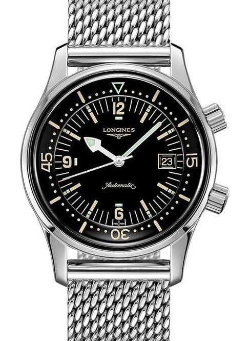 Longines  Legend Diver Czarny 42 mm Stal