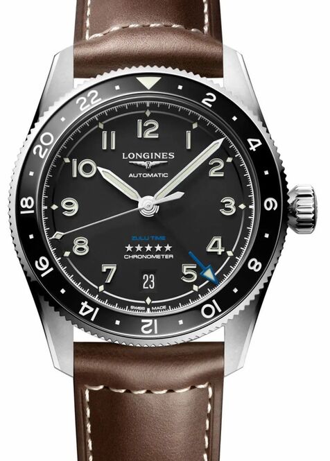 Longines Spirit Zulu Time Czarny 39 mm Stal