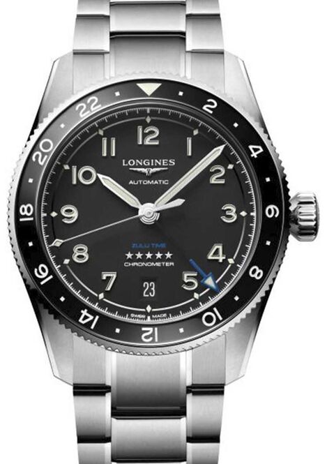 Longines Spirit Zulu Time Czarny 39 mm Stal
