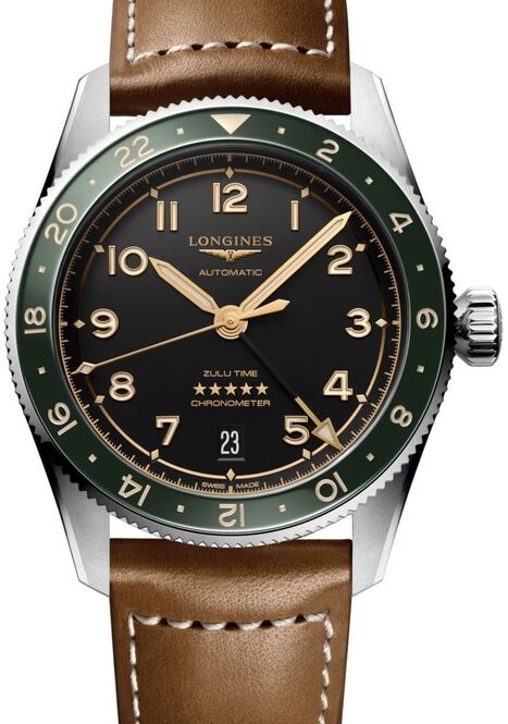 Longines Spirit Zulu Time Czarny 39 mm Stal