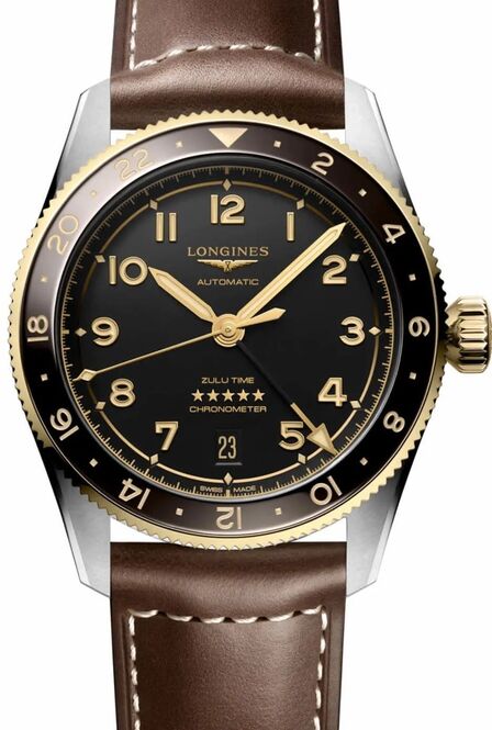 Longines Spirit Zulu Time Czarny 39 mm Złoto/Stal