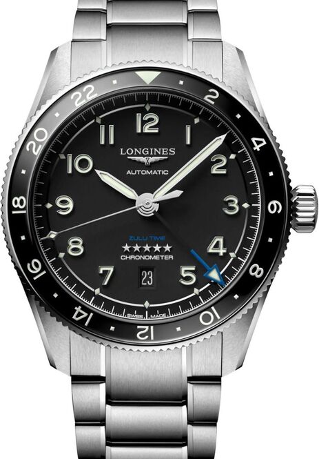 Longines Spirit Zulu Time Czarny 42 mm Stal