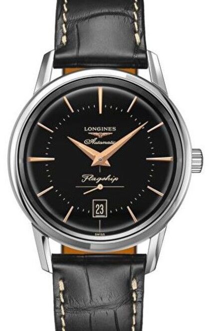 Longines Flagship Heritage Czarny 38 mm Stal
