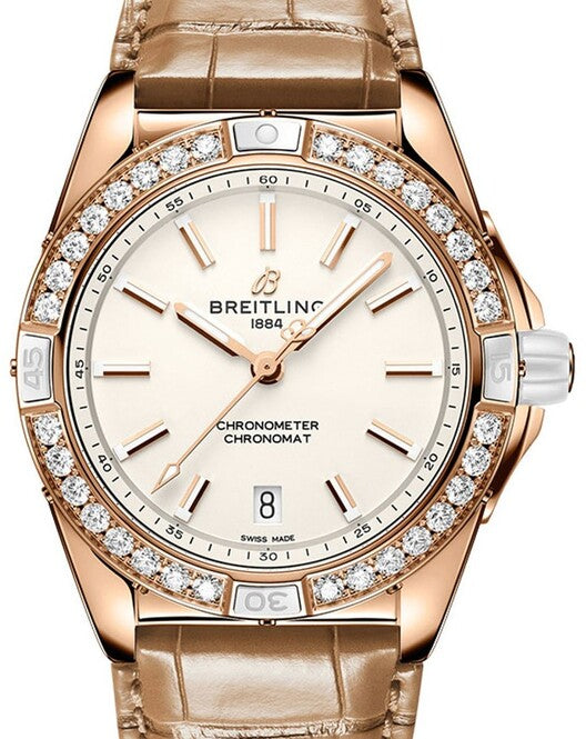 Breitling Chronomat Bialy 38 mm Złoto rozowe