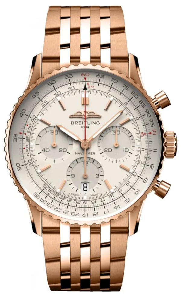 Breitling Navitimer Bialy 41mm Zloto rozowe