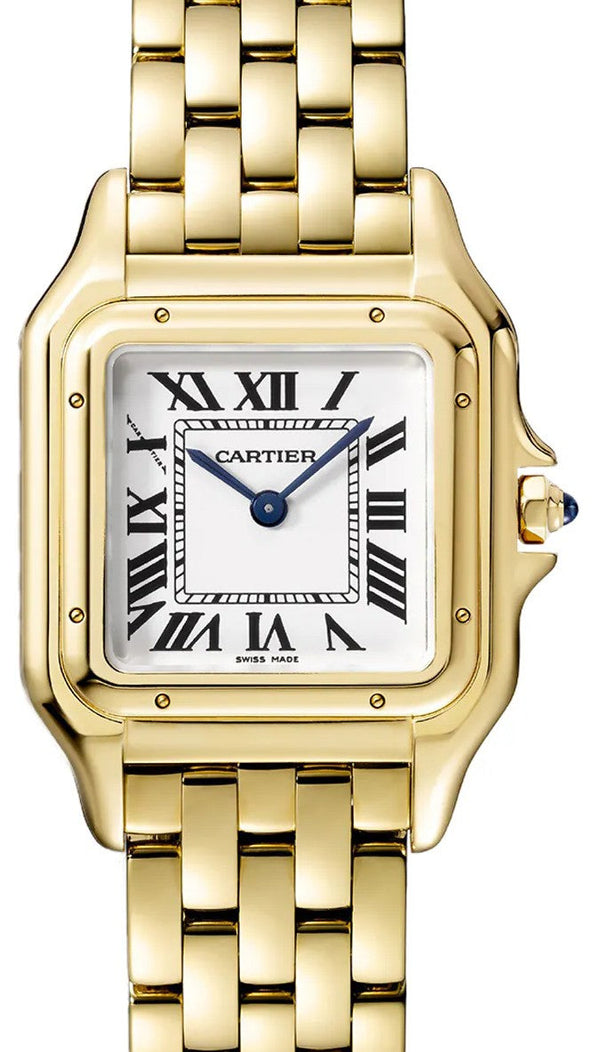 Cartier Panthère Bialy 27 mm zolte zloto